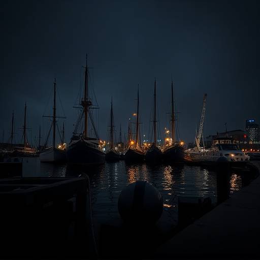 Een stilleven met objecten die de maritieme geschiedenis van Rotterdam symboliseren, met donkere, dramatische belichting.