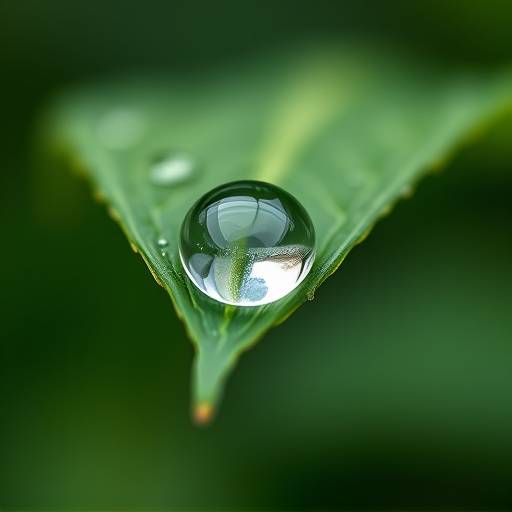 Gedetailleerde macrofotografie van een druppel water die op een blad valt in een botanische tuin in Rotterdam.